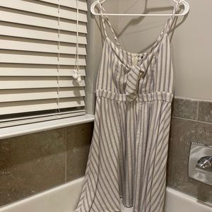 Carolina Blue and White Tie-front linen thin strap sundress